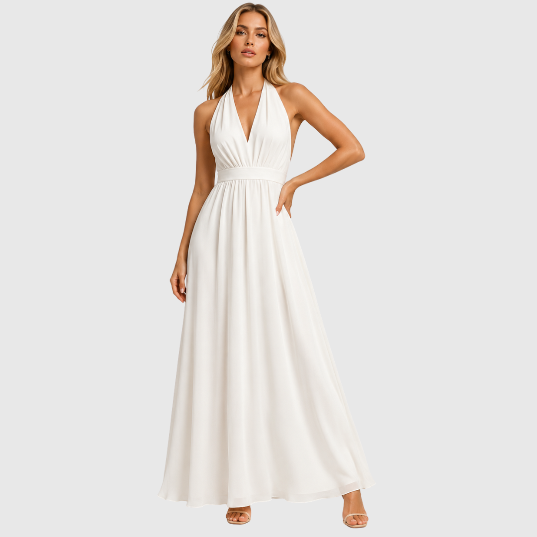 Elegant V-Neck Sleeveless Fit & Flare Waist-Cinching Dress
