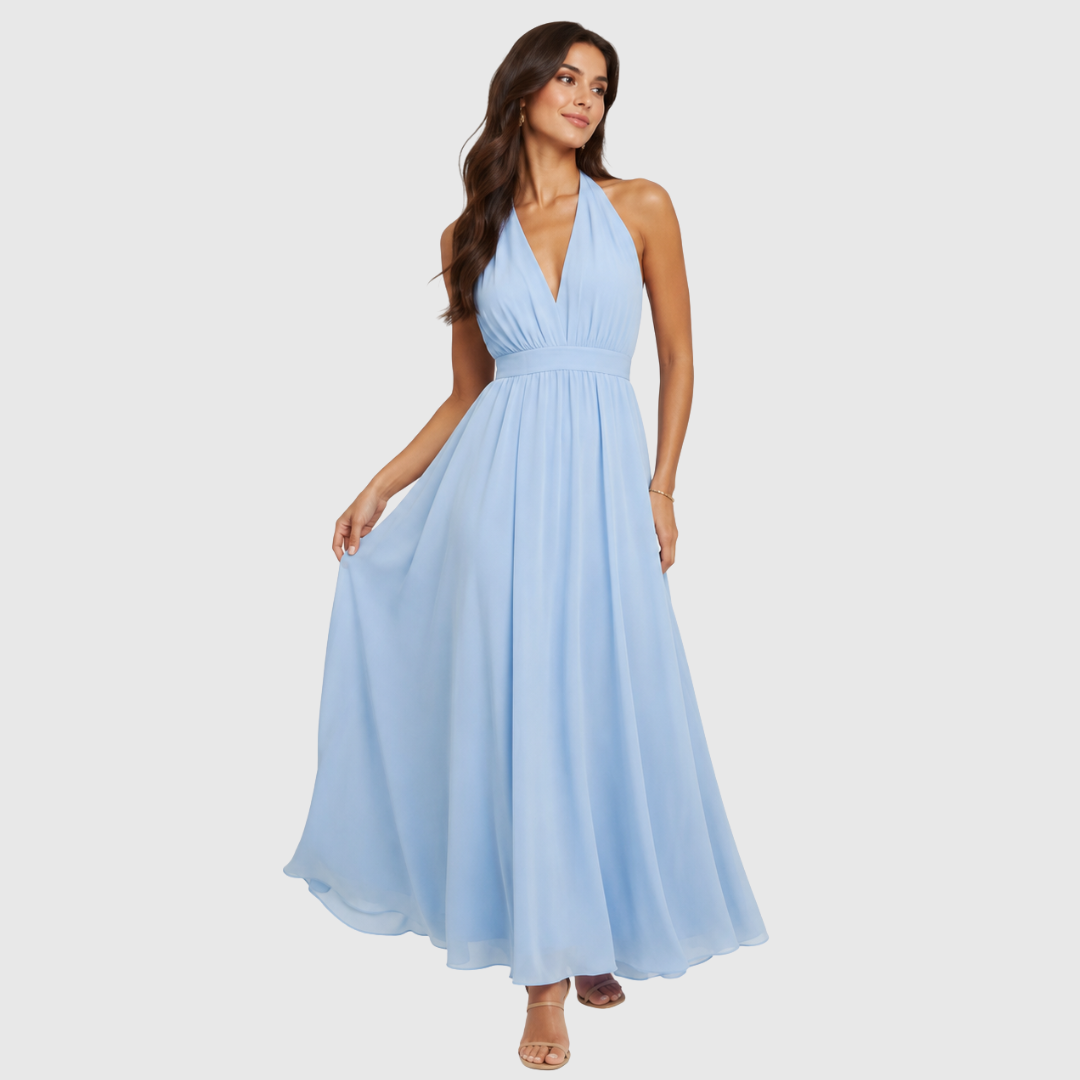 Elegant V-Neck Sleeveless Fit & Flare Waist-Cinching Dress