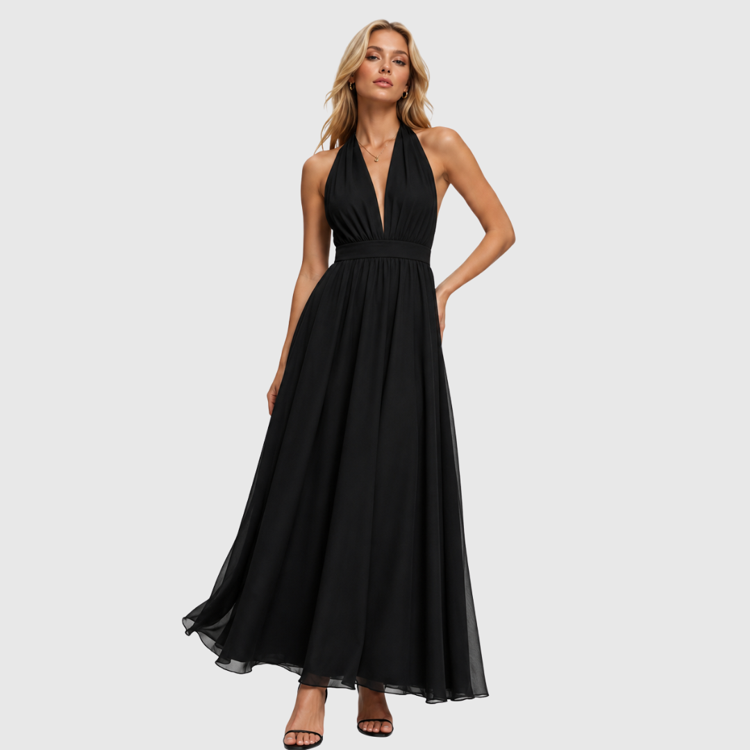 Elegant V-Neck Sleeveless Fit & Flare Waist-Cinching Dress