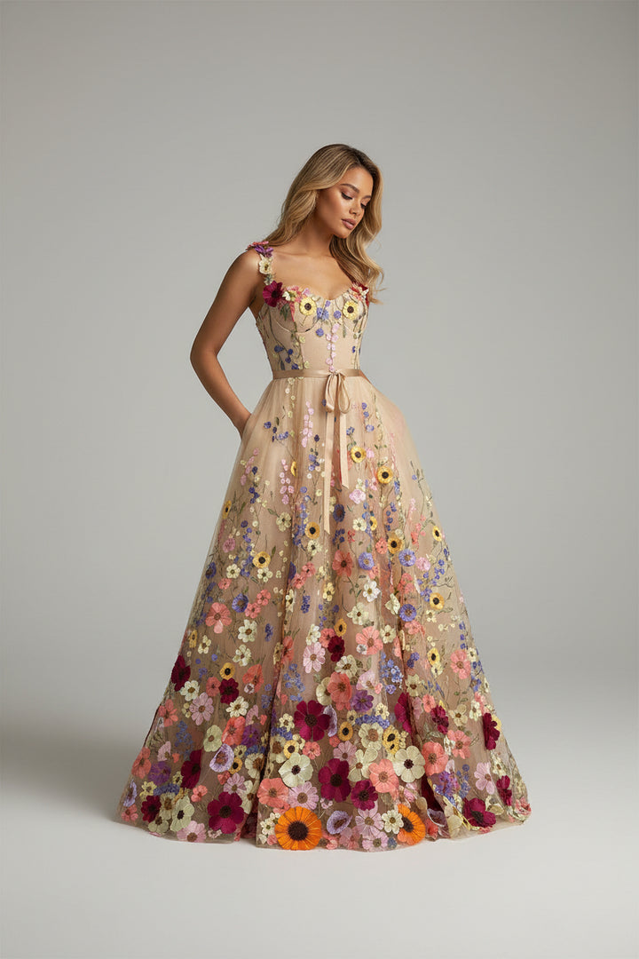 3D Floral Sweetheart Prom Dress for Women – Elegant Strapless Evening Gown for Wedding, Party & Formal Events
